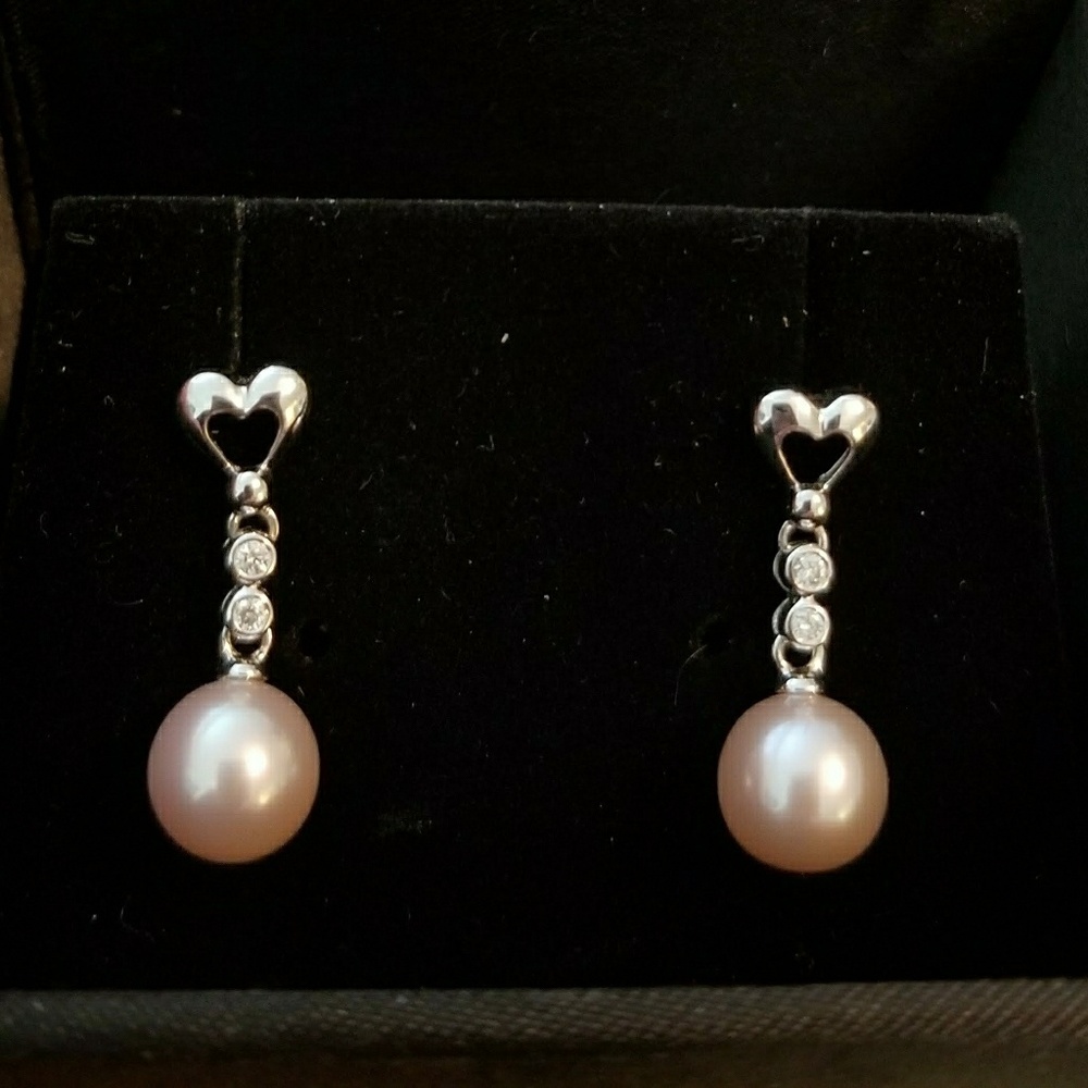Rose Pearl and Diamond Drop Earrings